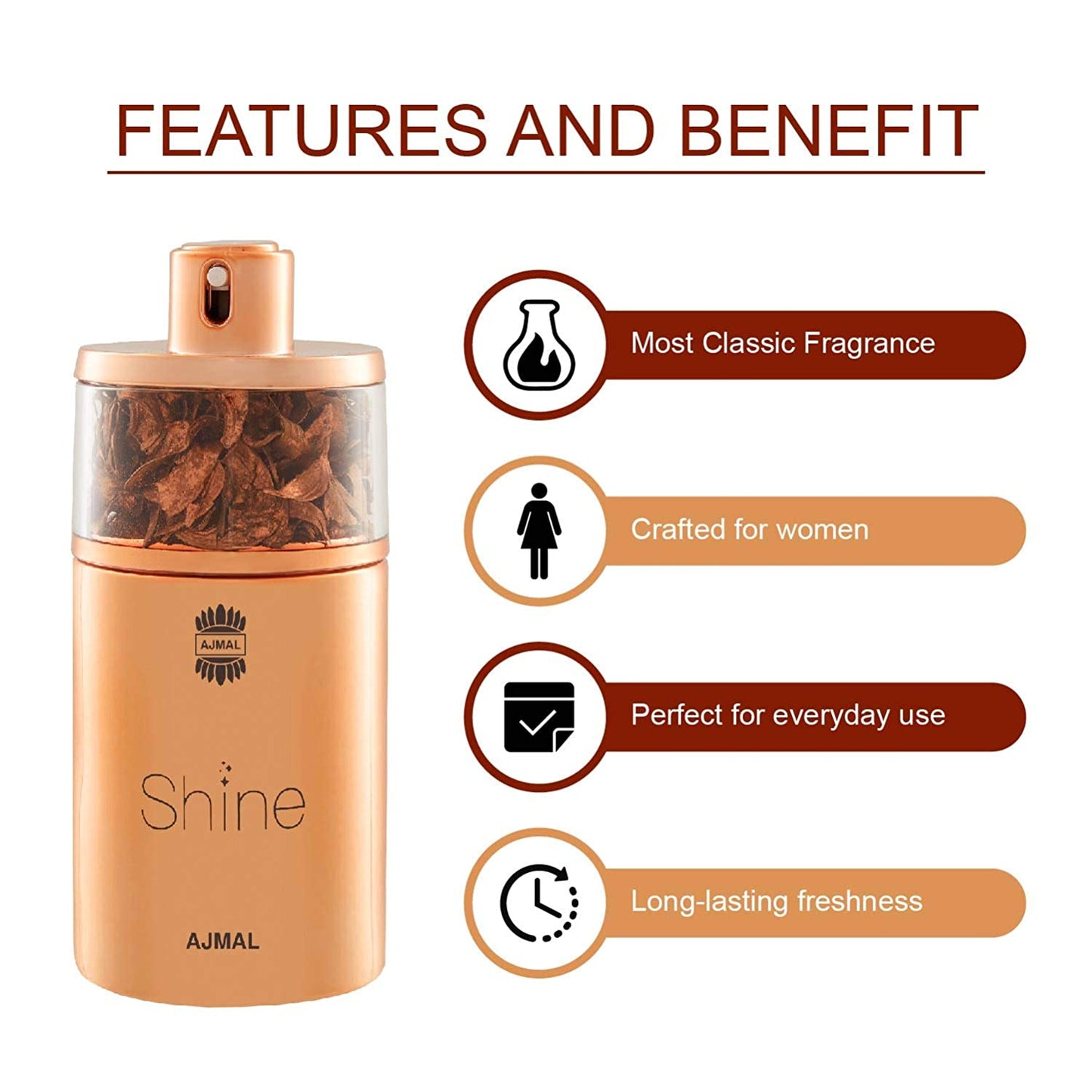 Ajmal Shine EDP Floral Powdery Perfume 75ml for Women and Musk Rose Concentrated Perfume Oil Floral Musky Alcohol-free Attar 12ml for Unisex