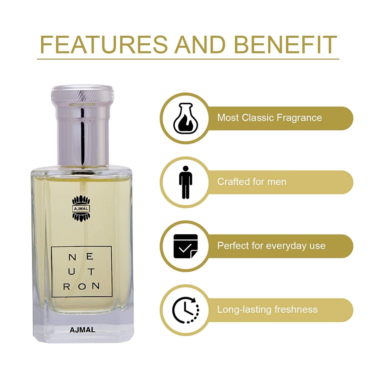 Ajmal Neutron EDP Citrus Fruity Perfume 100ml for Men and Musk Rose Concentrated Perfume Oil Floral Musky Alcohol-free Attar 12ml for UnisexPerfume Oil Fruity Floral Alcohol-free Attar 10ml for Women