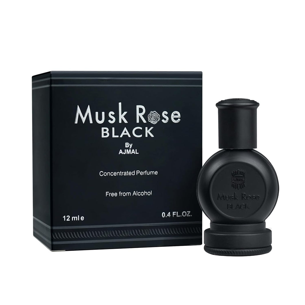 Ajmal Musk Rose Black Unisex Attar | Woody, Floral & Ambery Fragrance | Alcohol - Free Attar Perfume for Men & Women | Long Lasting Fragrance - 12ML