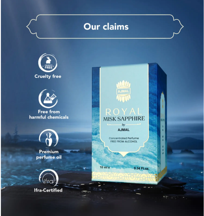 Ajmal Royal Misk Sapphire Attar Concentrated Perfume - 10 ml-Ajmal Royal Misk Sapphire Attar Concentrated Perfume - 10 ml