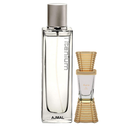 Ajmal Titanium EDP Citrus Spicy Perfume 100ml for Men and Aura Concentrated Perfume Oil Floral Fruity Alcohol-free Attar 10ml for Unisex