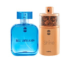 Ajmal Blu Dreams EDP Citurs Fruity Perfume 100ml for Men and Shine EDP Floral Powdery Perfume 75ml for Women