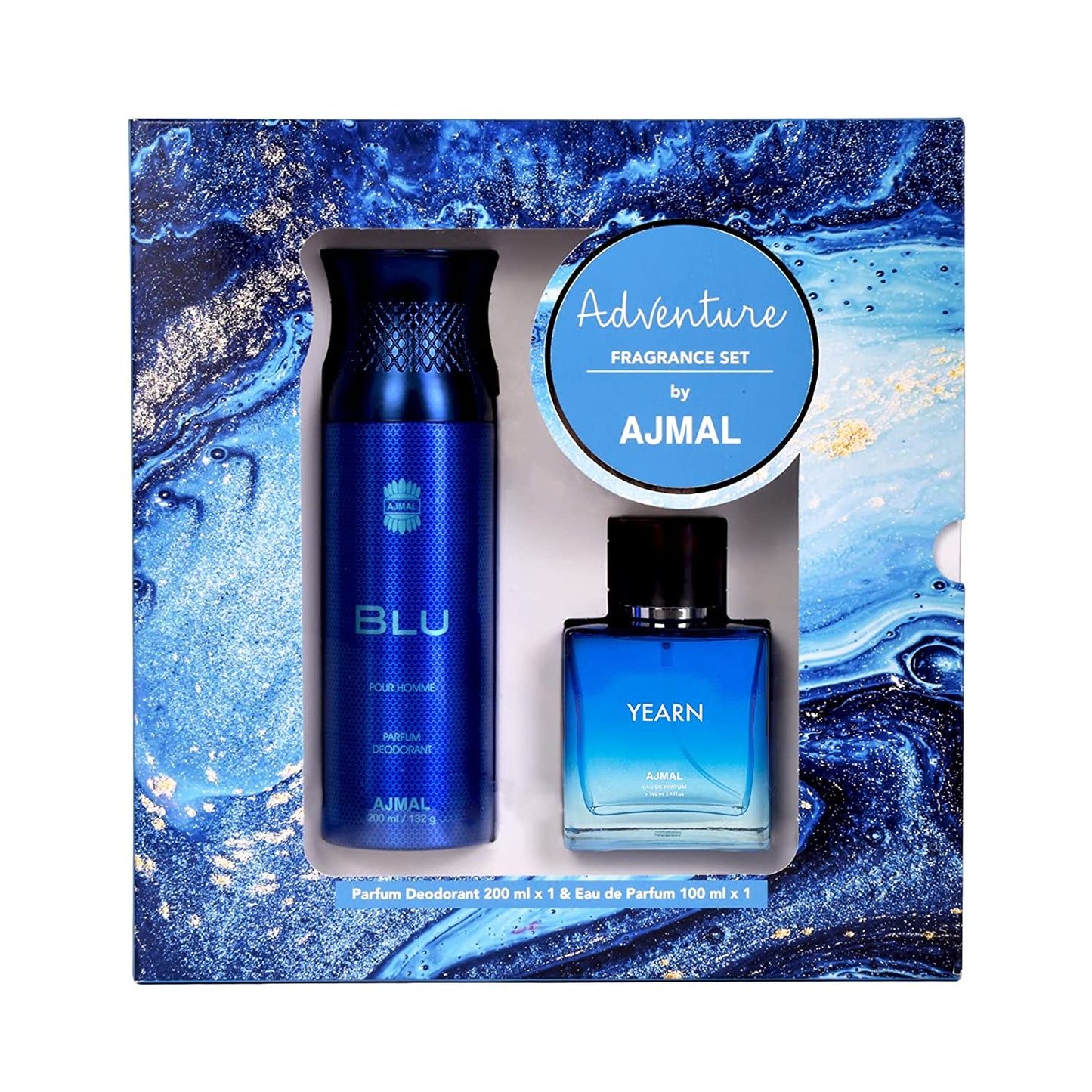 Ajmal Gift Set of Yearn EDP 100ml & Blu Deodrants 200 ml for Men