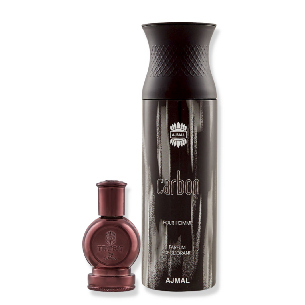 Ajmal Tempest Concentrated Perfume Oil Alcohol-Free Attar 12ml For Unisex And Carbon Homme Deodorant 200ml For Men