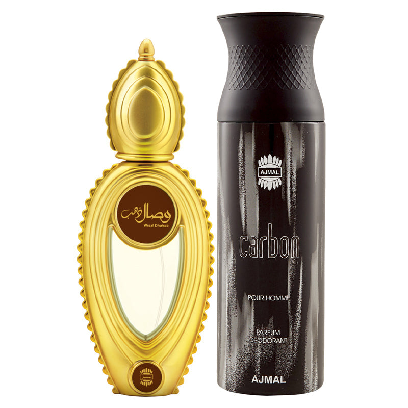 Ajmal Wisal Dhahab Eau De Parfum 50ml Perfume For Men And Carbon Homme Deodorant 200ml For Men