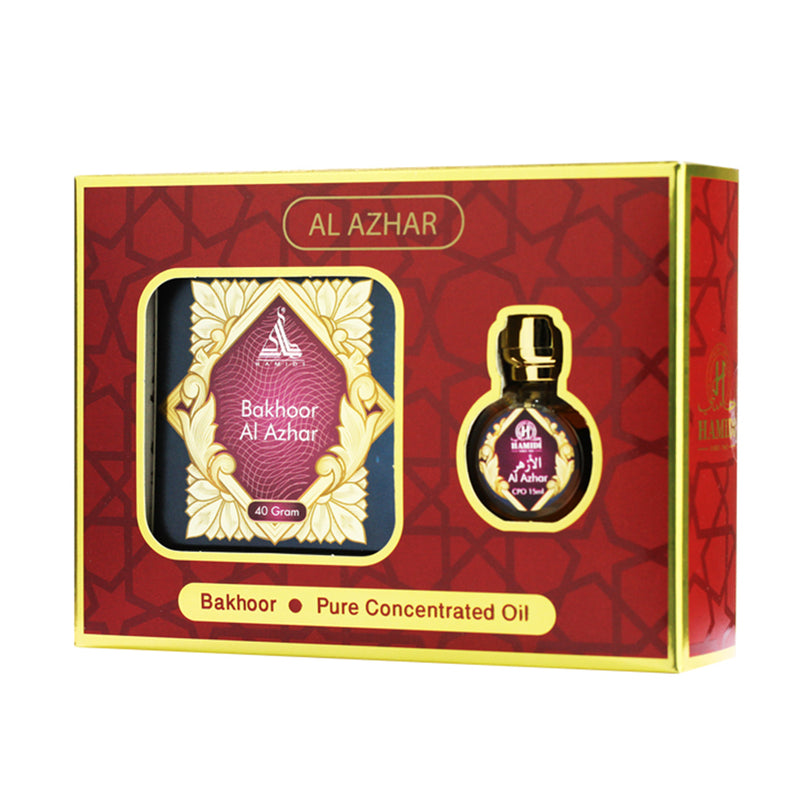 Hamidi Series Al Azhar, 2 Pieces Gift Sets, 40g Bakhoor + 15ml Concentrated Perfume Oil