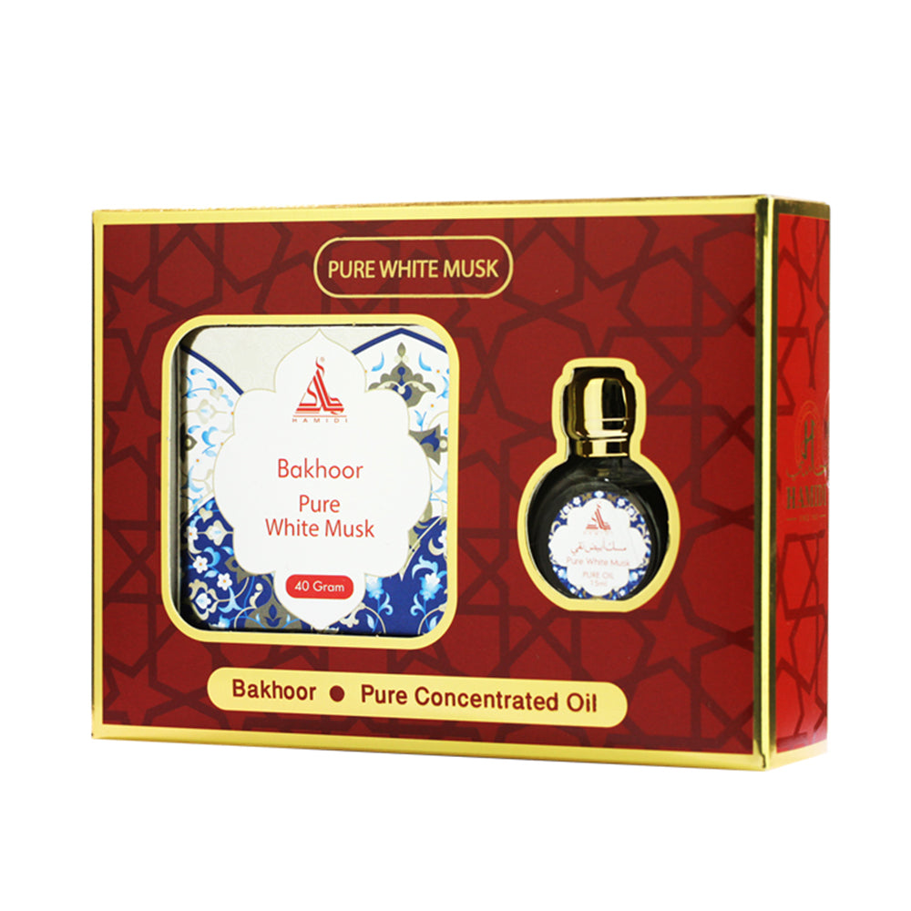 Hamidi Series Pure White Musk, 2 Pieces Gift Sets, 40g Bakhoor + 15ml Concentrated Perfume Oil