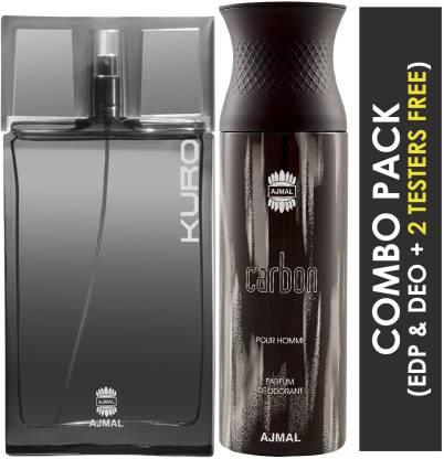 Ajmal Kuro EDP Aromatic Spicy Perfume 90ml for Men and Carbon Homme Deodorant Citrus Spicy Fragrance 200ml for Men