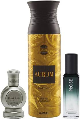 Ajmal Musk Rose CP 12ML and Aurum DEO 200ML & Prose EDP 20ML Pack of 3